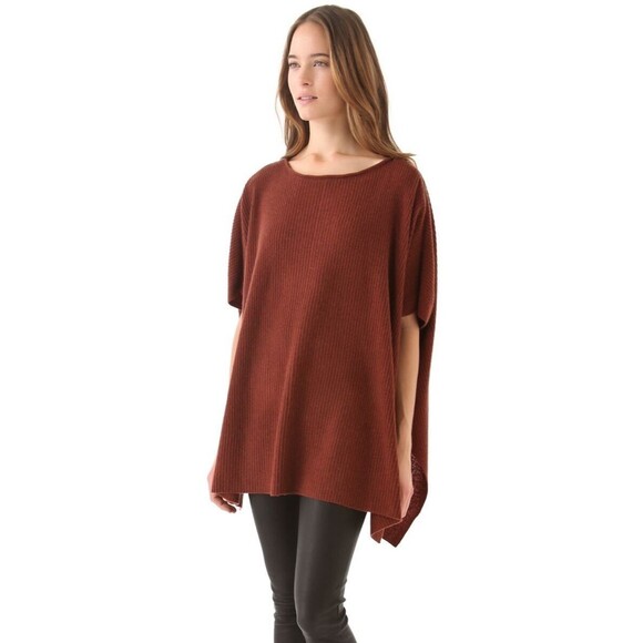Vince Wool Cashmere Blend Poncho w/ Zipper Trim in Henna Size S Small EUC!! - Picture 1 of 6
